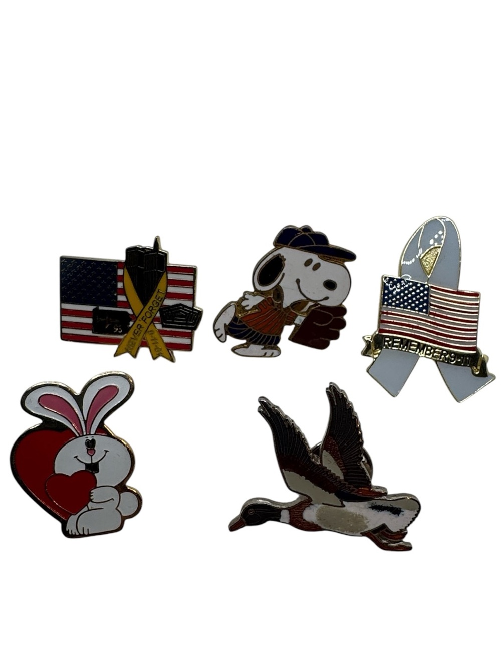 Vintage Enamel Lapel Pin Lot 6pc Snoopy 9/11 Memorial Holiday